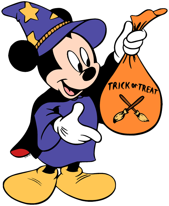 Mickey disfrazado de mago con su bolsa de dulces